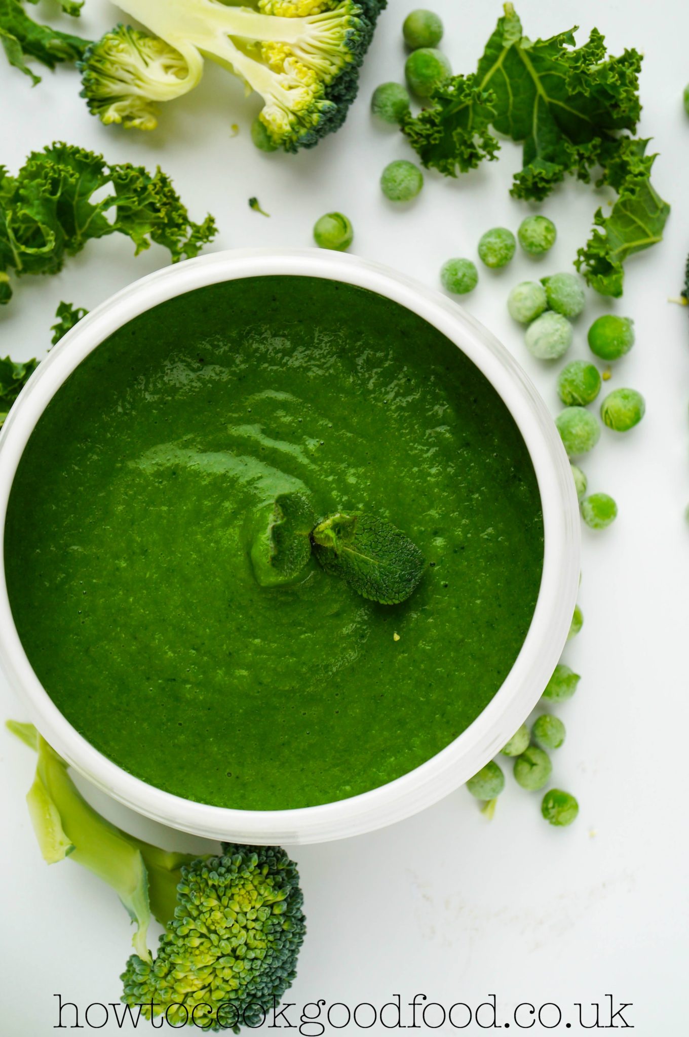 supergreens soup packed with greens such as kale, spinach, peas and courgettes