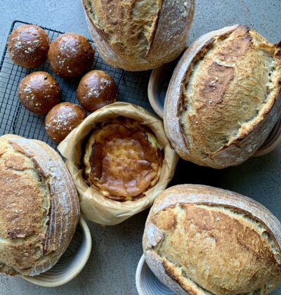 Array of loaves from the bread workshop by Laura Scott, one of the cookery classes in Surrey run for adults and kids